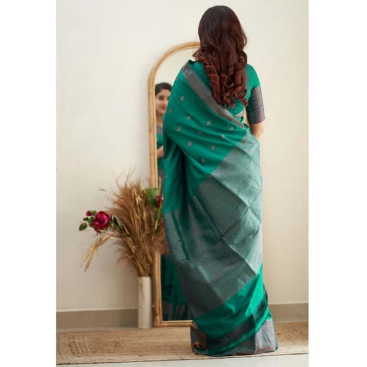 Generic Women's Banarasi Silk Woven Saree With Unstitched Blouse 5.5Mtr (Rama Green)