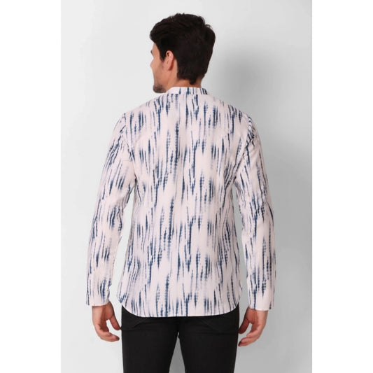 Generic Men's Cotton Rayon Digital Printed Mandarin Collar Short Kurta (Blue)