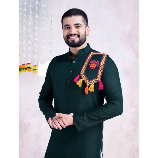 Generic Men's Rayon Mirror Embroidery Mandarin Collar Kurta (Green)