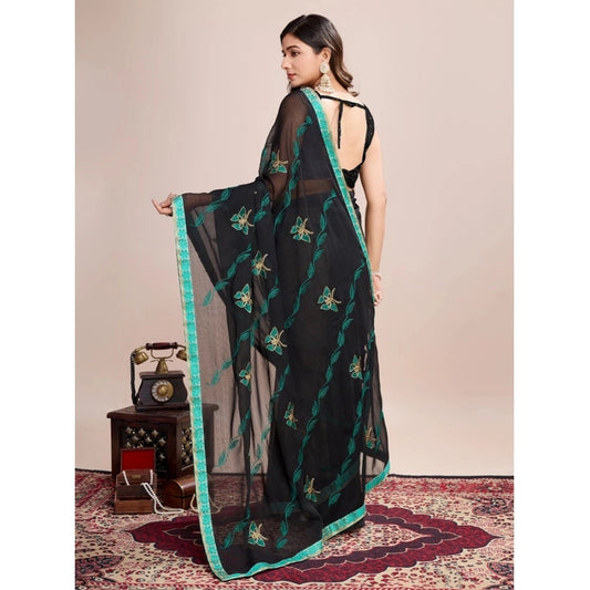Generic Women's Georgette Printed Saree With Unstitched Blouse (5.5Mtr, Rama)