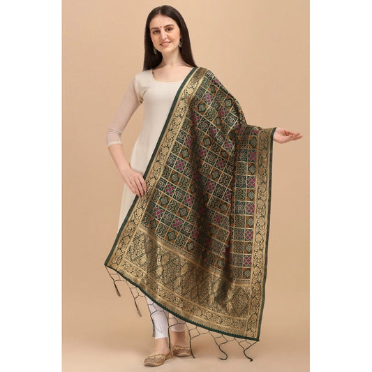 Generic Women's Silk Pure weaving Work Duppatta (Green, Length: 2-2.3 Mtrs)