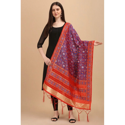 Generic Women's Silk Pure Zari weaving Duppatta (Purple, Length: 2-2.3 Mtrs)